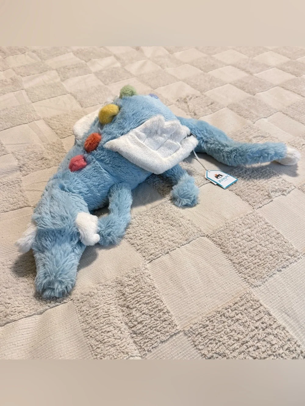 Jellycat Light Blue Plush Dragon with White Wings and Multicolor Spikes
